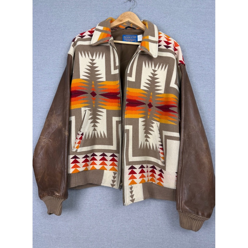 Vintage Pendleton Chief Joseph Wool Leather Bomber Jacket Mens XL Southwestern